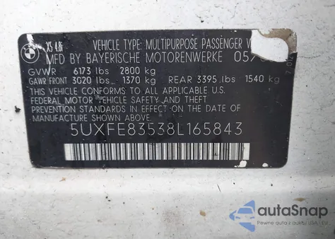 2008 BMW X5 4.8I from USA, damaged, VIN 5UXFE83538L165843